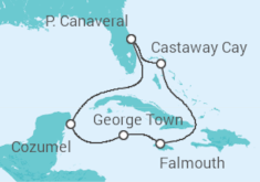 Itinerário do Cruzeiro  Mexico, Ilhas Cayman, Jamaica - Disney Cruise Line