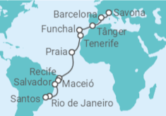 Itinerário do Cruzeiro  De Savona (Itália) a Santos 2024 - Costa Cruzeiros