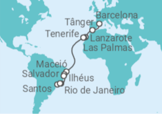Itinerário do Cruzeiro  De Barcelona a Rio de Janeiro - MSC Cruzeiros