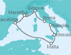 Itinerário do Cruzeiro  Itália, Malta, Espanha, França - MSC Cruzeiros
