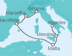 Itinerário do Cruzeiro  Itália, Malta, Espanha, França - MSC Cruceros